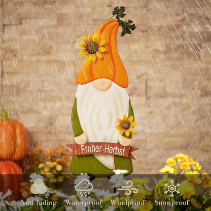 Herbstdeko Gartenzwerg mit Sonnenblume und Kürbis 68cm Metall