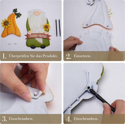 Herbstdeko Gartenzwerg Sonnenblume Metall Kürbis Terrasse 68cm