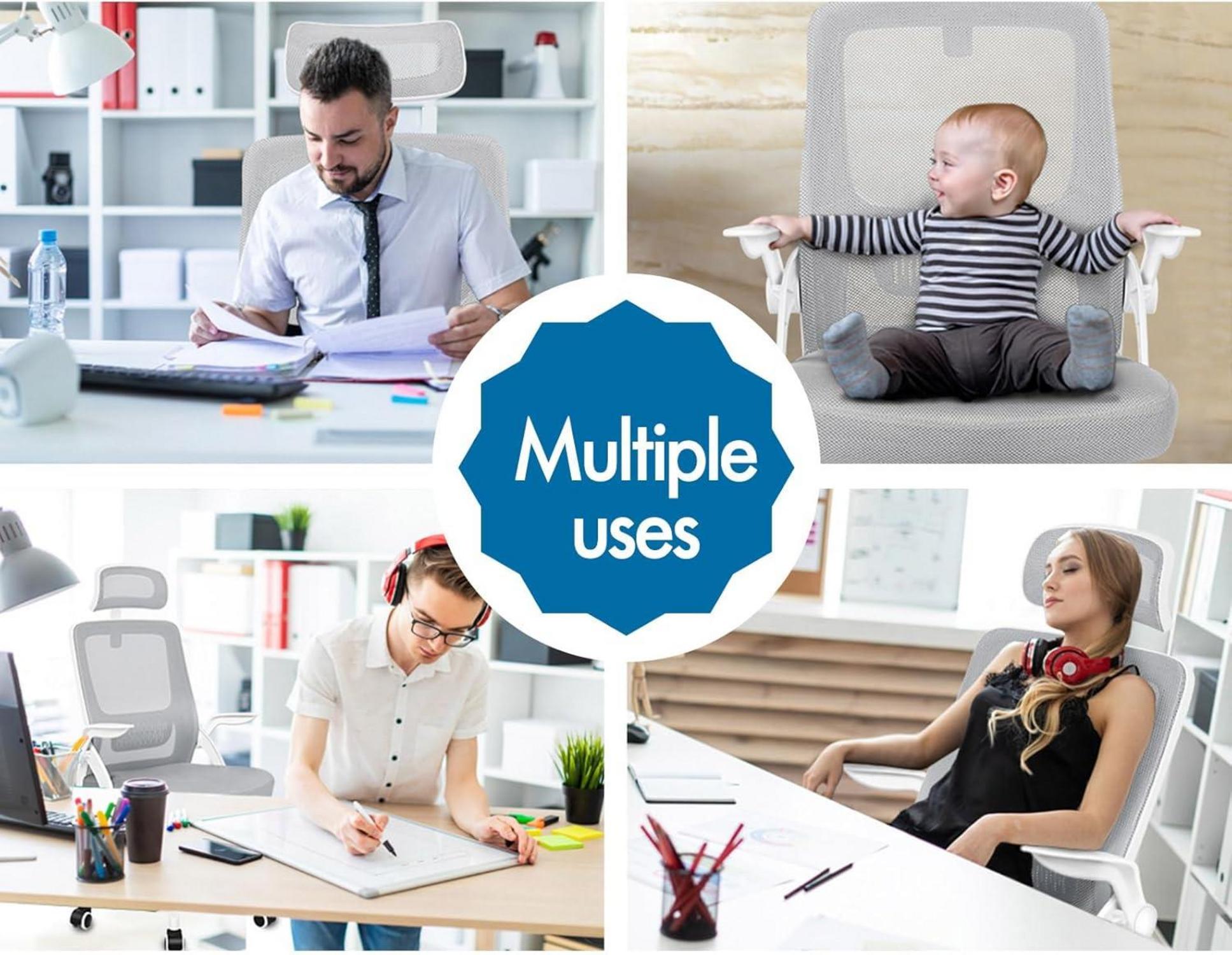 ALFORDSON Büro-Schreibtischstuhl Ergonomisch Computer-Netzstuhl Lordosenstütze Weiß_GRAU