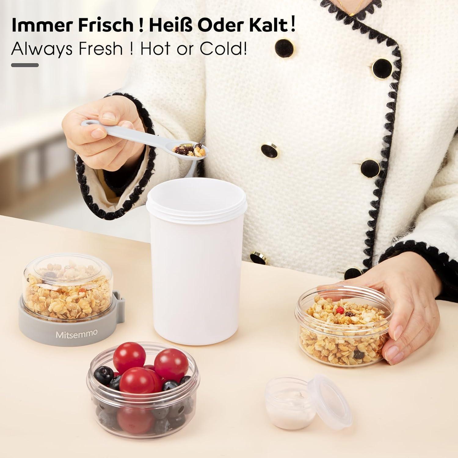 Mitsemmo Müslibecher to Go 760ml+230ml Joghurt Cup Becher White