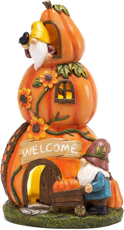 Wetterfeste Herbstdeko Kürbishaus Solarleuchte Kunstharz 24cm