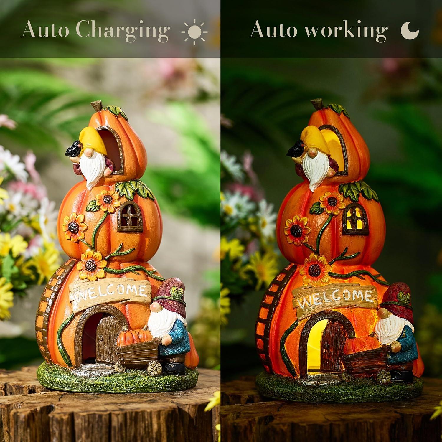 Wetterfeste Herbstdeko Kürbishaus Solarleuchte Kunstharz 24cm