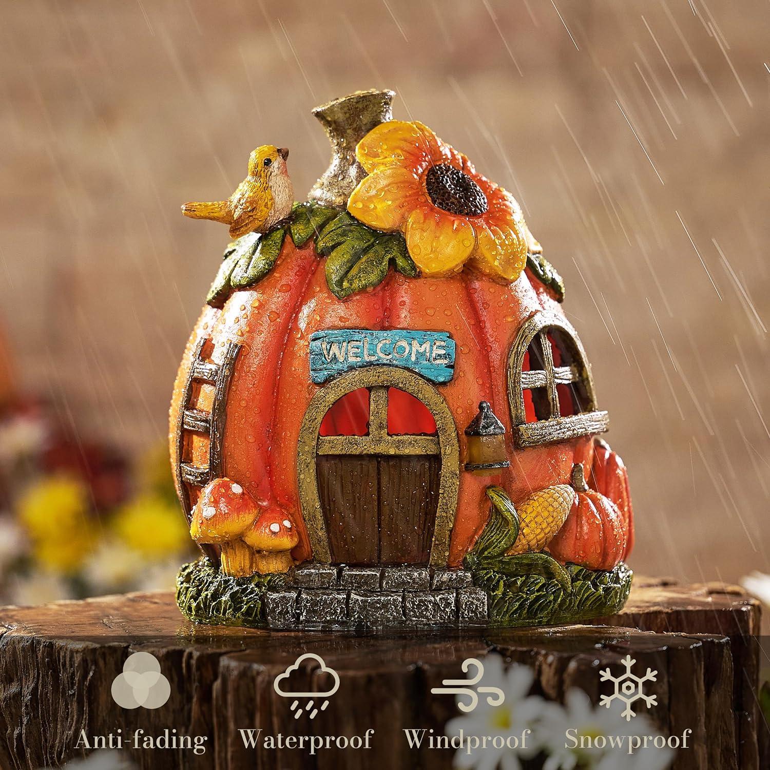 Gartendeko Herbst Kürbishaus Solarleuchte Kunstharz Outdoor 19cm