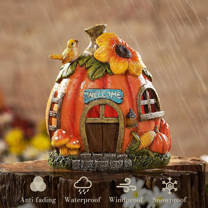 Gartendeko Herbst Kürbishaus Solarleuchte Kunstharz Outdoor 19cm