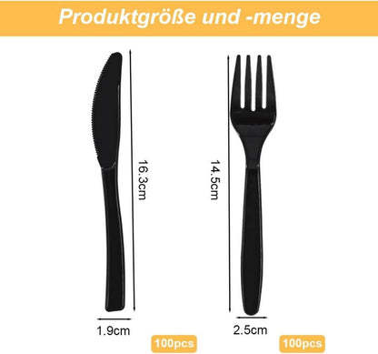 Plastikbesteck Set 200 Stück Party Besteck Schwarz