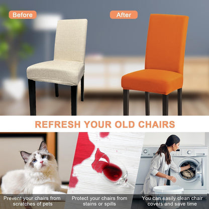 Stuhlhussen 4er Set Stretch – Orange, Waschbar & Abnehmbar