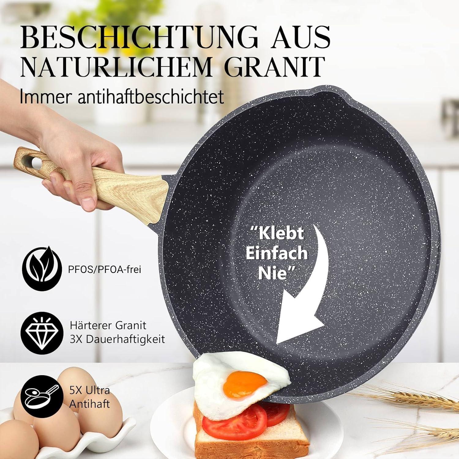 Antihaft Wokpfanne mit Deckel 28 cm Granitbeschichtung Grau