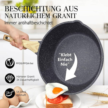 Antihaft Wokpfanne mit Deckel 28 cm Granitbeschichtung Grau