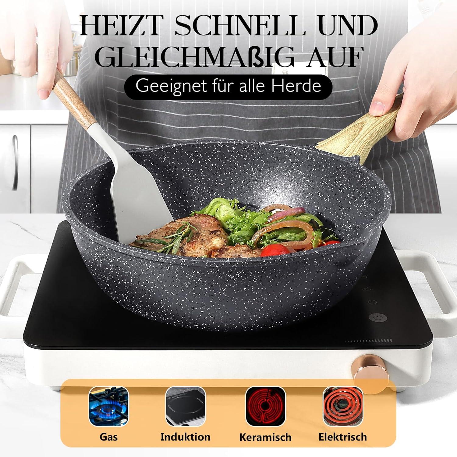 GiPP 28cm Wokpfanne mit Deckel - Antihaftbeschichtung - Induktion - Grau
