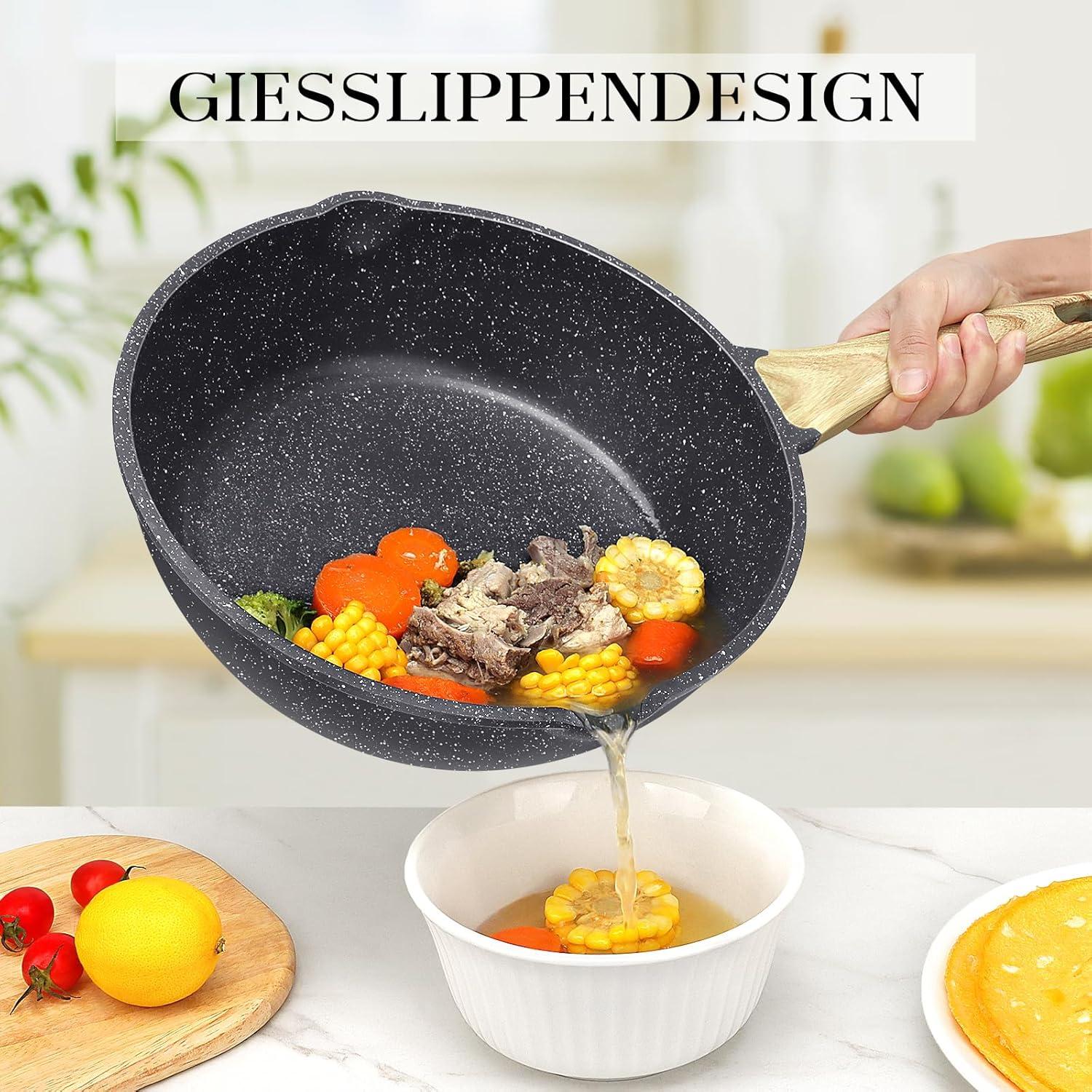 28 cm Wokpfanne mit Deckel Antihaft Granitbeschichtung 4.5L Pfanne