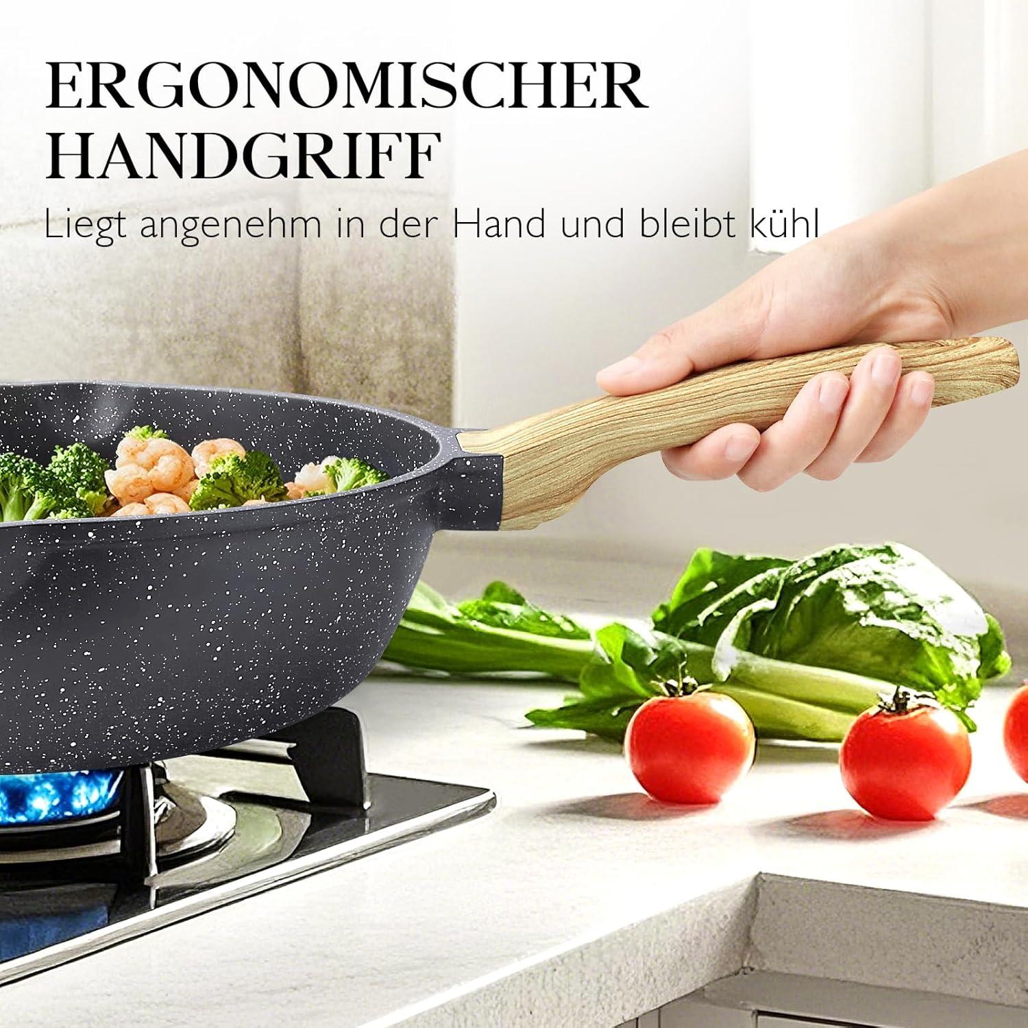 GiPP 28cm Wokpfanne mit Deckel - Antihaftbeschichtung - Induktion - Grau