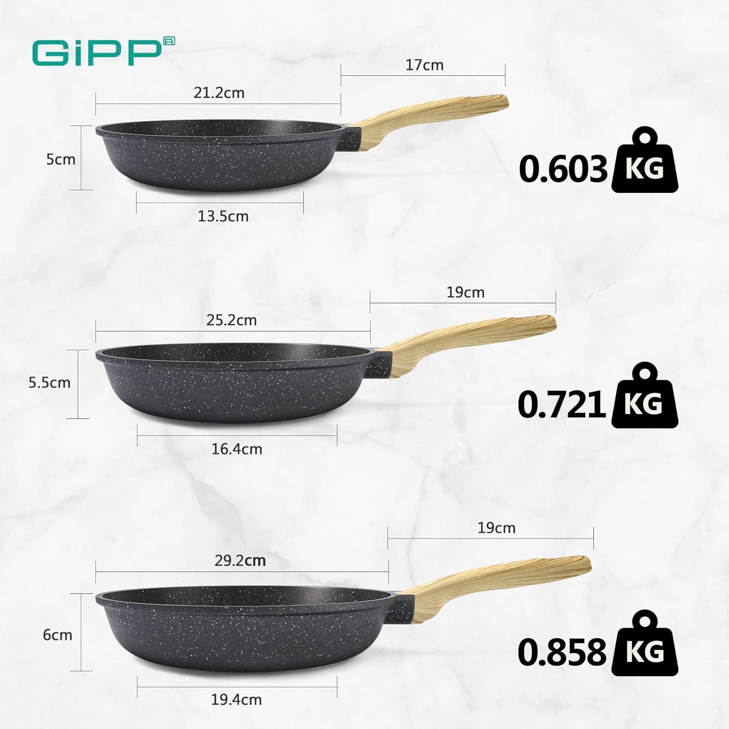 GiPP Pfannenset 20/24/28 cm Induktion Bratpfannen PFOS/PFOA-frei Grau