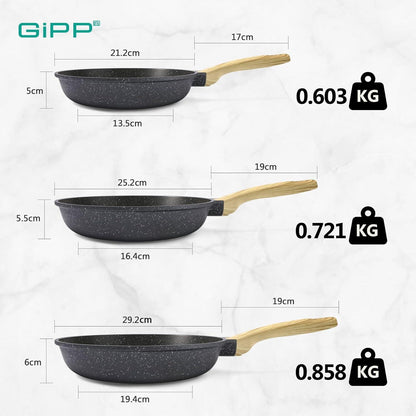 GiPP Pfannenset 20/24/28 cm Induktion Bratpfannen PFOS/PFOA-frei Grau