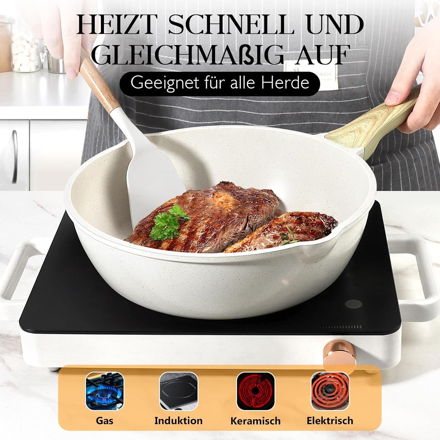 Wokpfanne 28cm mit Deckel Granit-Antihaftbeschichtung 4.5L