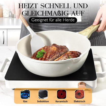 Wokpfanne 28cm mit Deckel Granit-Antihaftbeschichtung 4.5L
