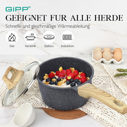 Kasserolle mit Deckel 20cm Induktion Granit Antihaftbeschichtet Grau
