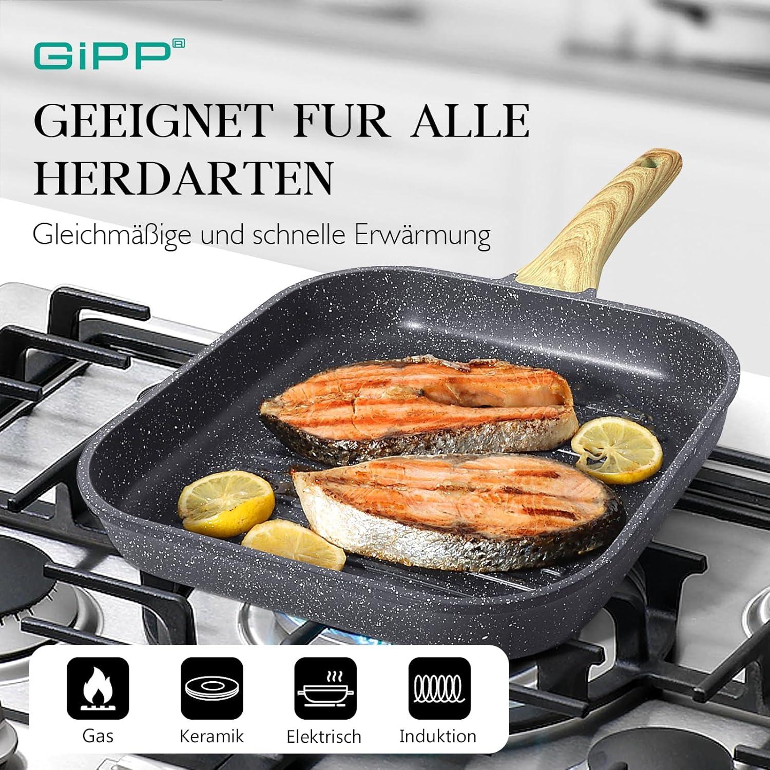 GiPP Grillpfanne 28x28 cm Induktion Aluguss mit Granit-Antihaftbeschichtung - Grau
