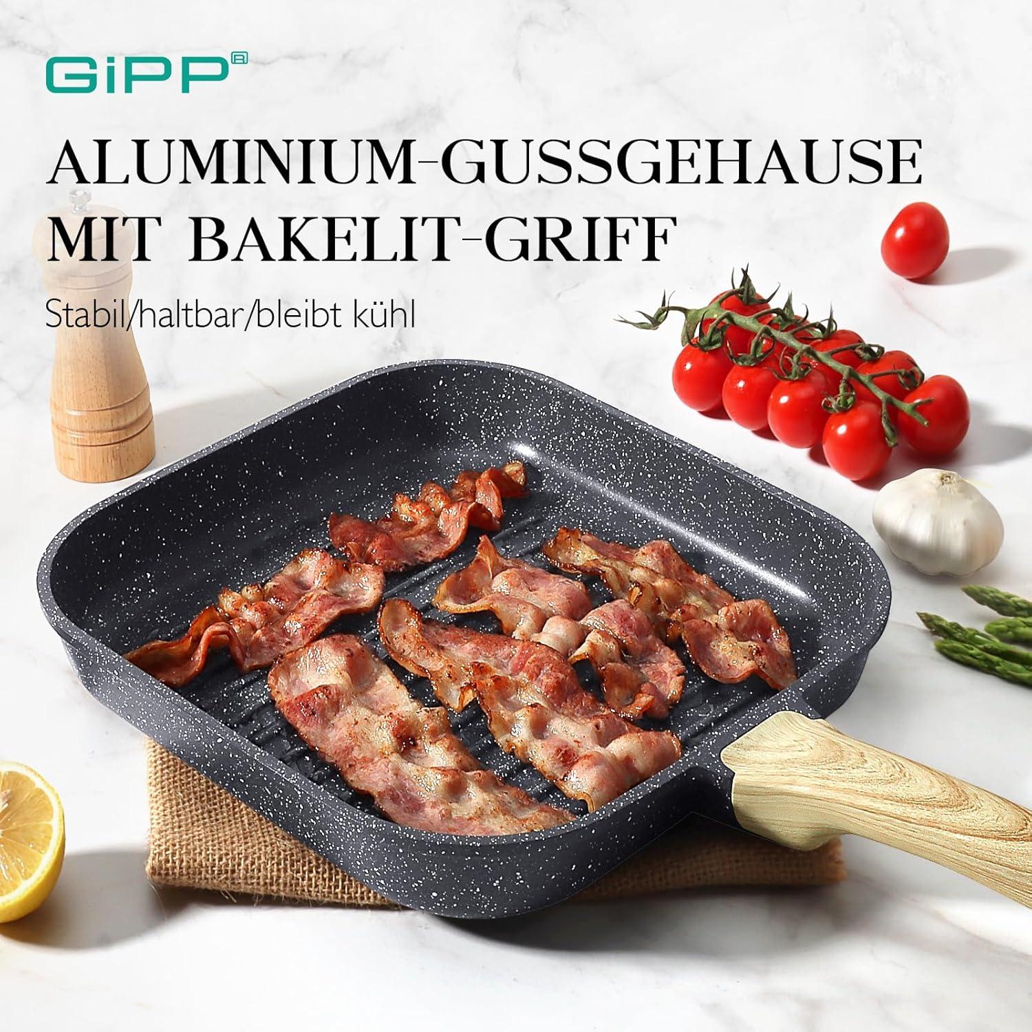 Grillpfanne 28x28cm Aluguss mit Granit-Antihaftbeschichtung, induktionsgeeignet