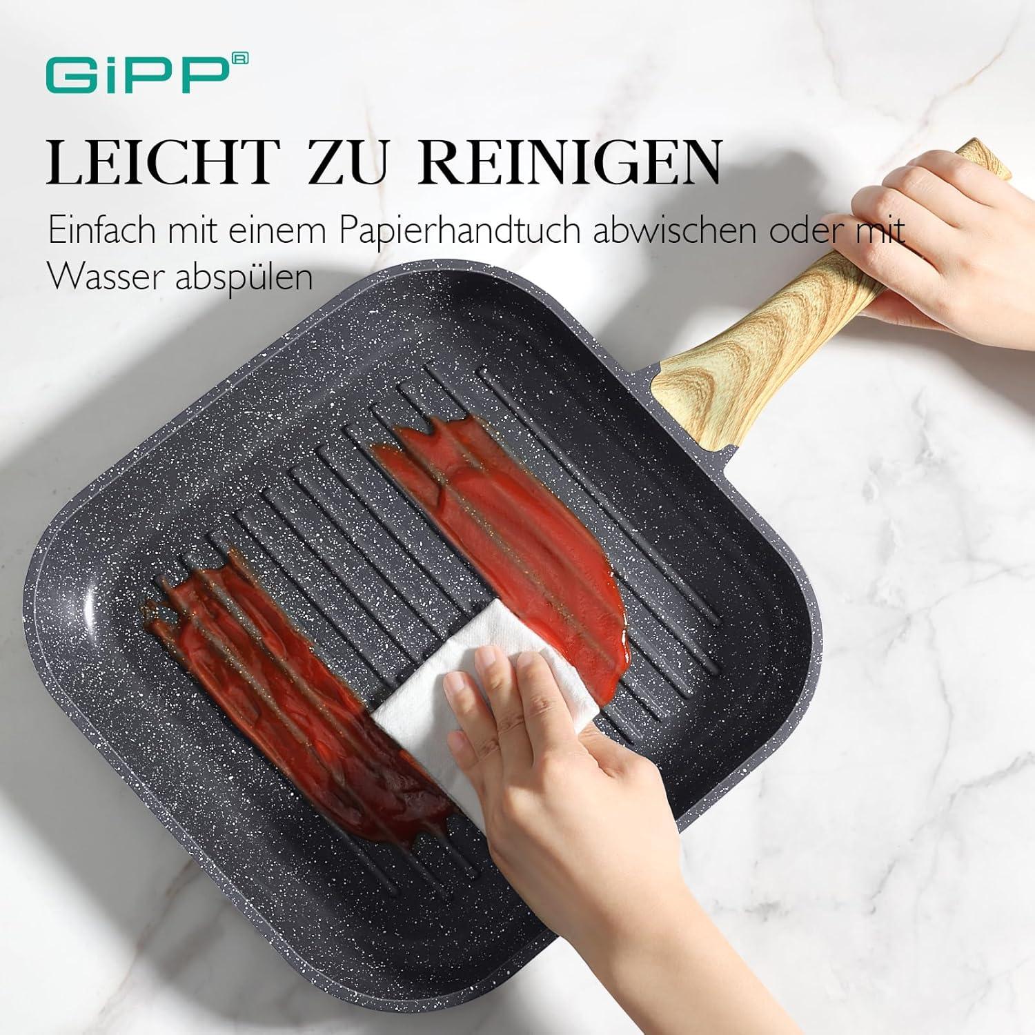 Grillpfanne 28x28 cm Steakpfanne Induktion Aluguss Granit-Antihaft
