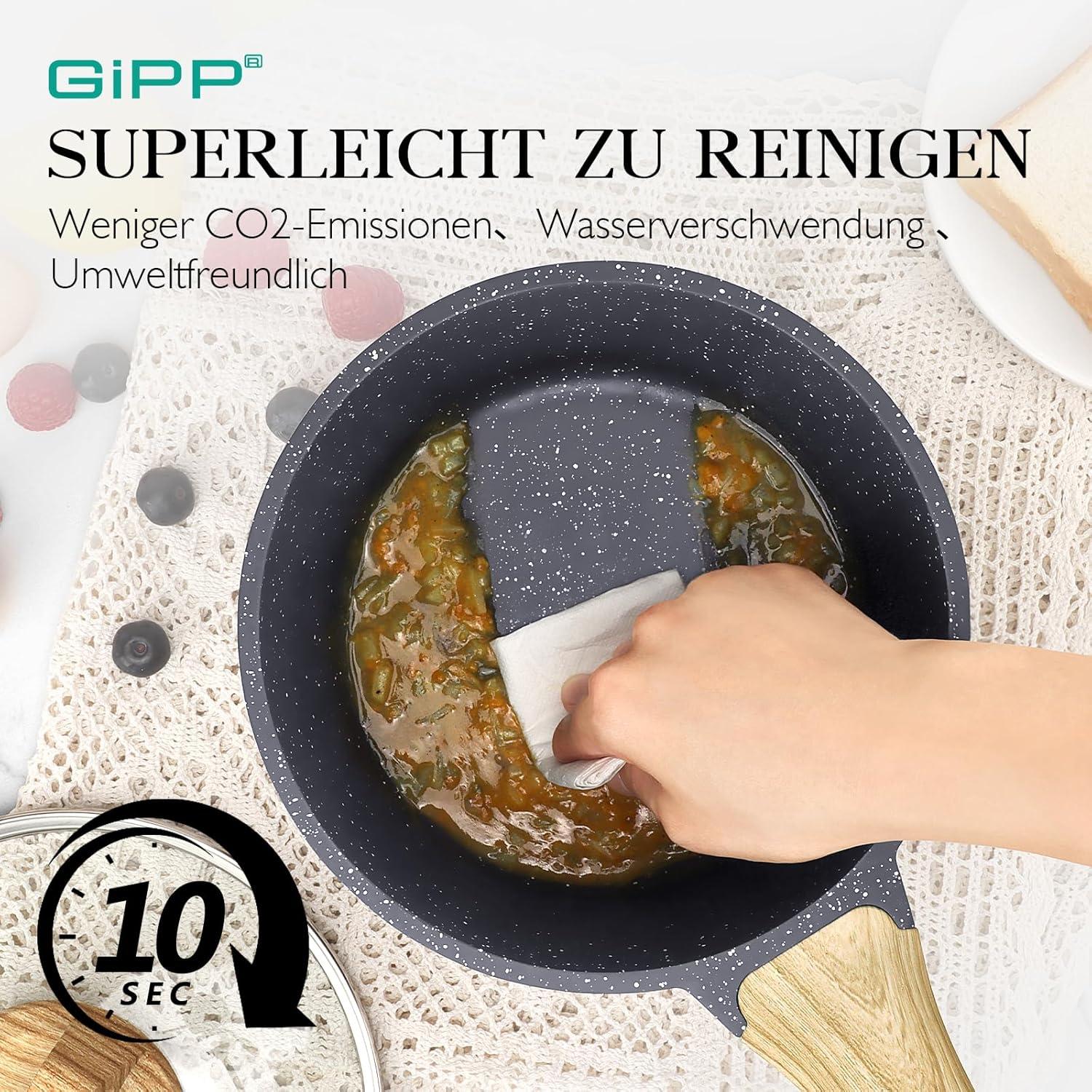 Kasserolle mit Deckel 16/18cm Topfset Induktion Antihaft Grau