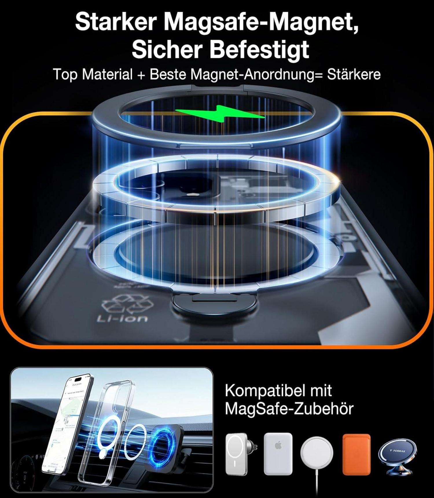 TORRAS 360° Ostand Spin iPhone 15 Pro Max Hülle - Diamant-Klar, Militärschutz, Magnetischer Standring