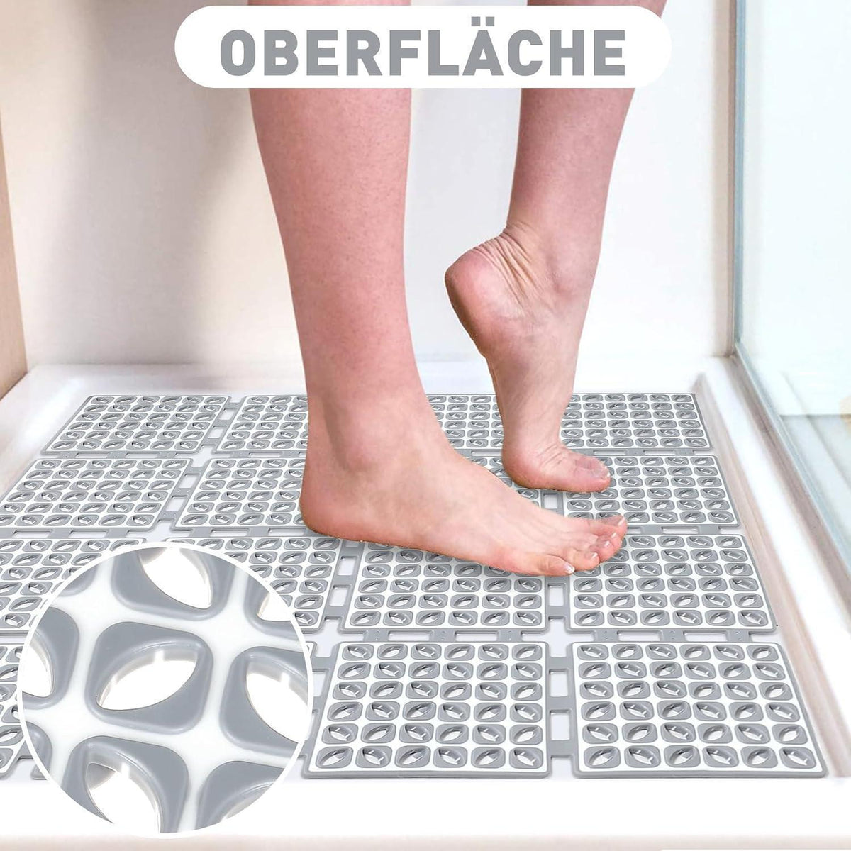Rutschfeste Duschmatte 60x60cm mit Saugnäpfen – Hellgrau