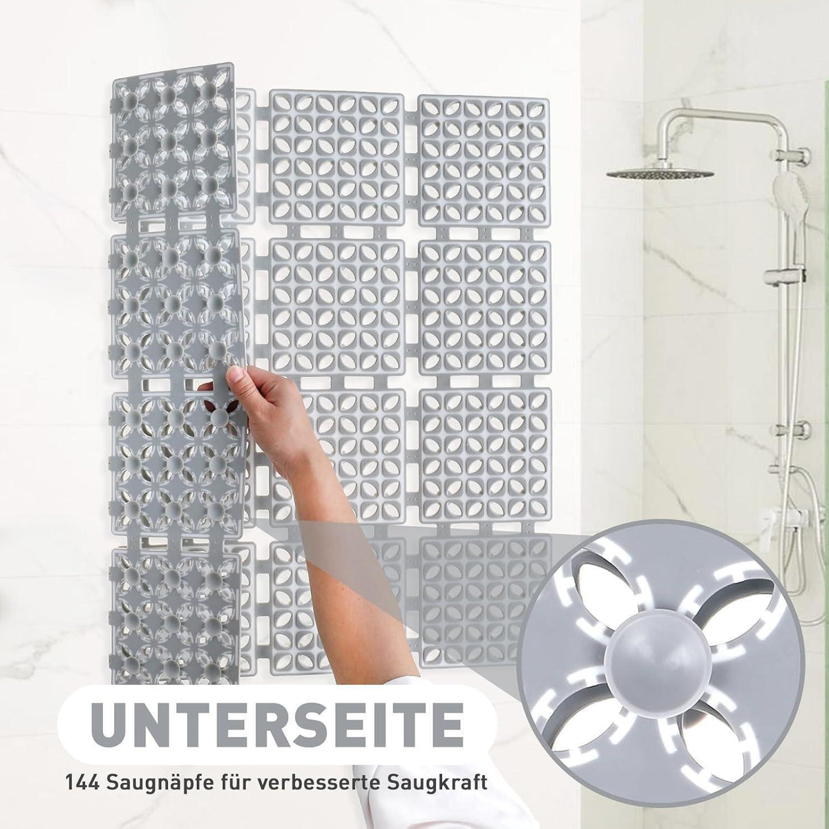 Rutschfeste Duschmatte 60x60cm mit Saugnäpfen – Hellgrau