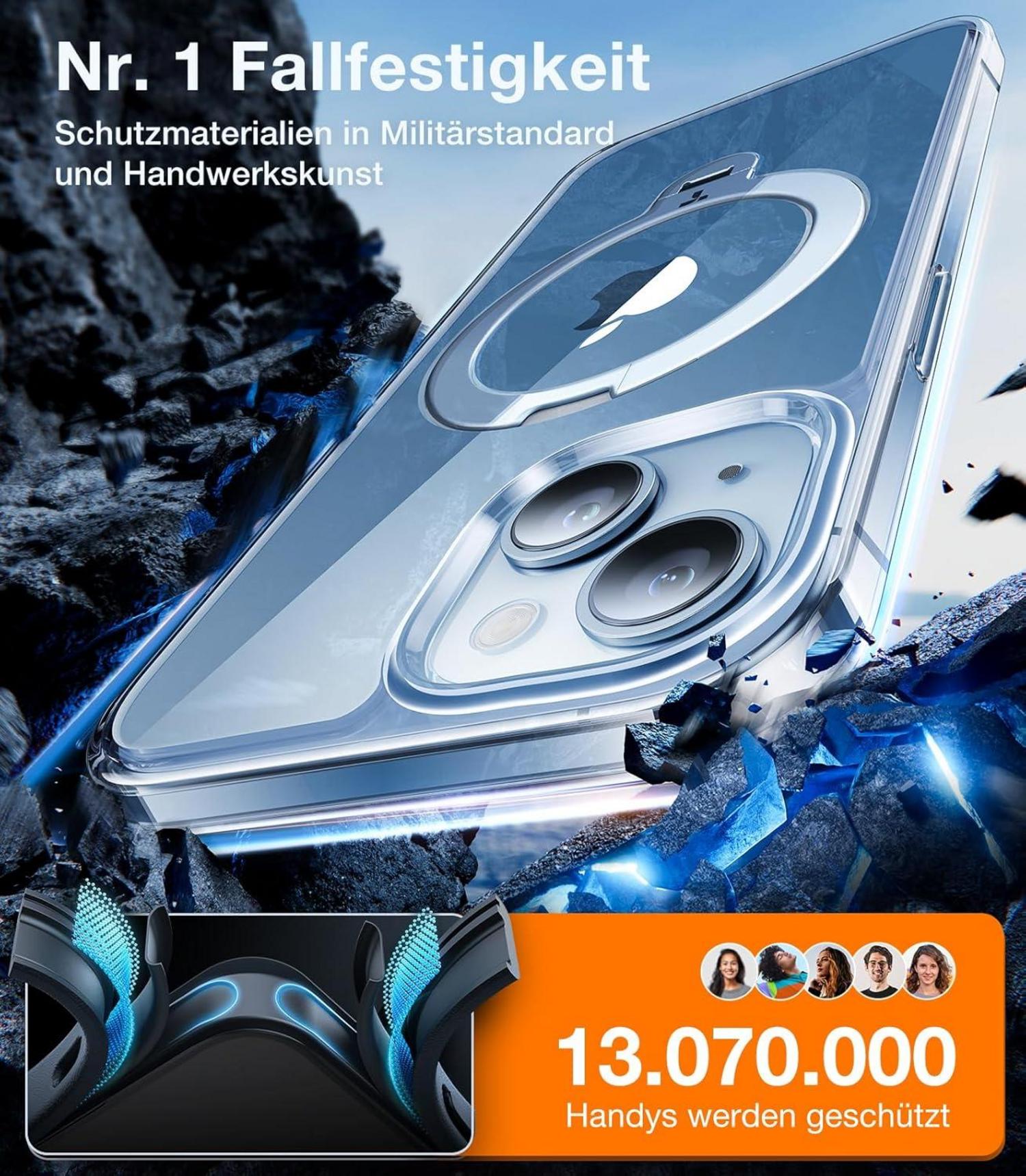 TORRAS 360° Ostand Spin iPhone 13 14 Hülle Magnetisch Militärschutz Klar
