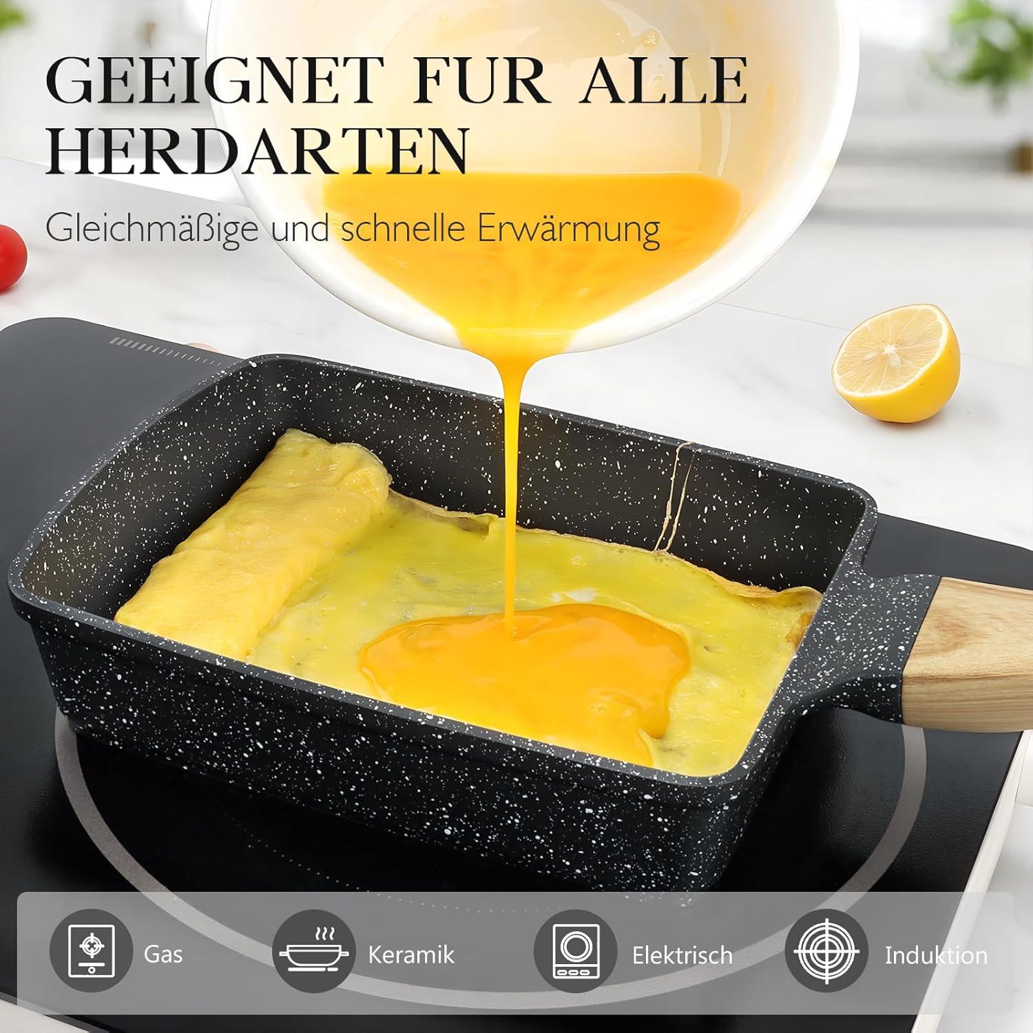 Tamagoyaki Pfanne Induktion 18x13 cm Japanische Omelettpfanne Granit-Antihaftbeschichtung Grau