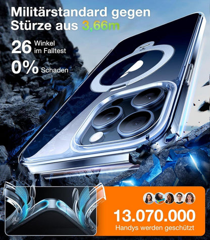 TORRAS 360° Ostand Spin iPhone 15 Pro Hülle Diamant-Klar Militärschutz
