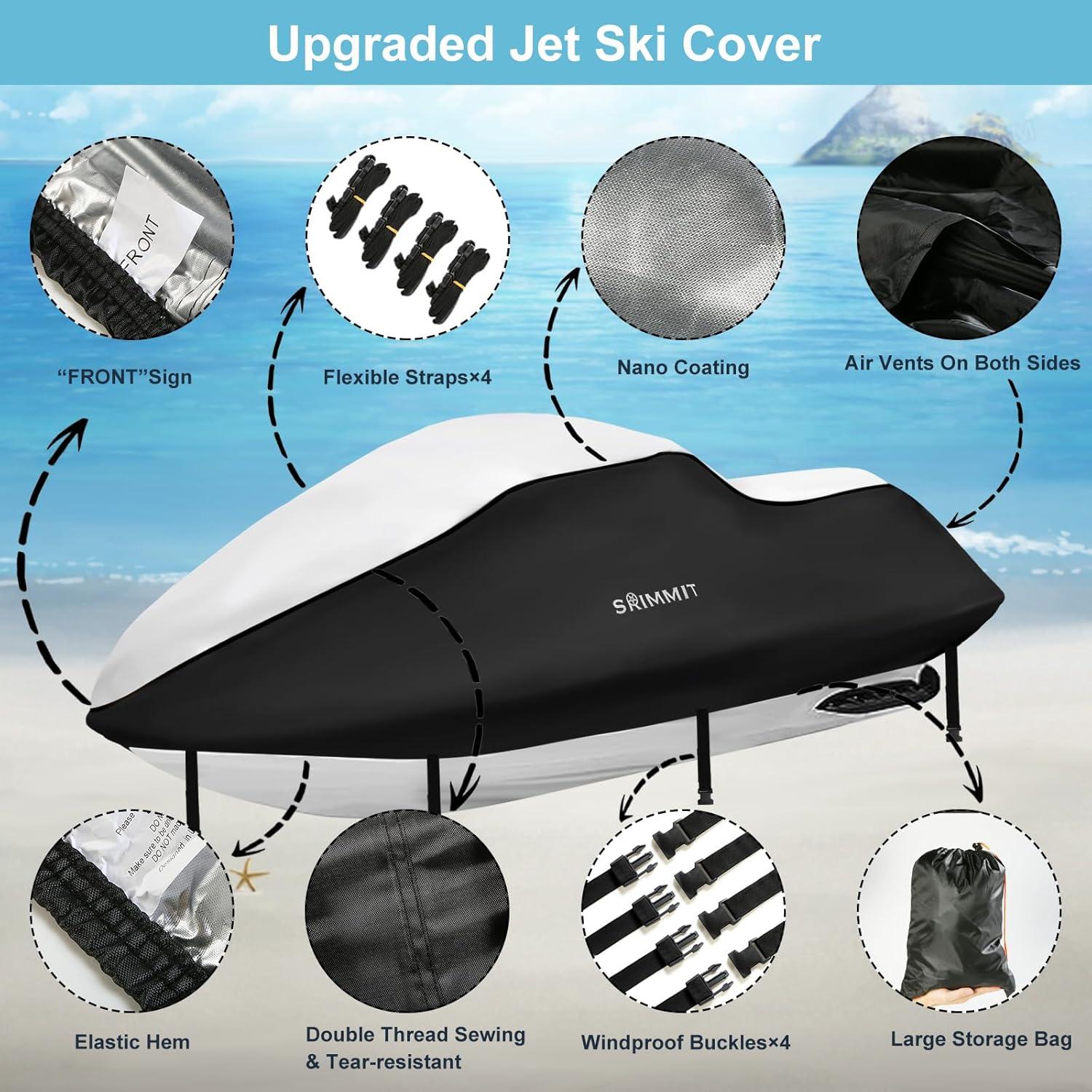 Jet Ski Abdeckung 3 Sitzer 420D Motorboot UV-Wasserdicht 345-368CM Silber Schwarz