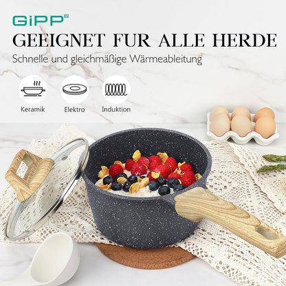 GiPP Kleiner Kochtopf 16cm mit Glasdeckel für Induktion Grau