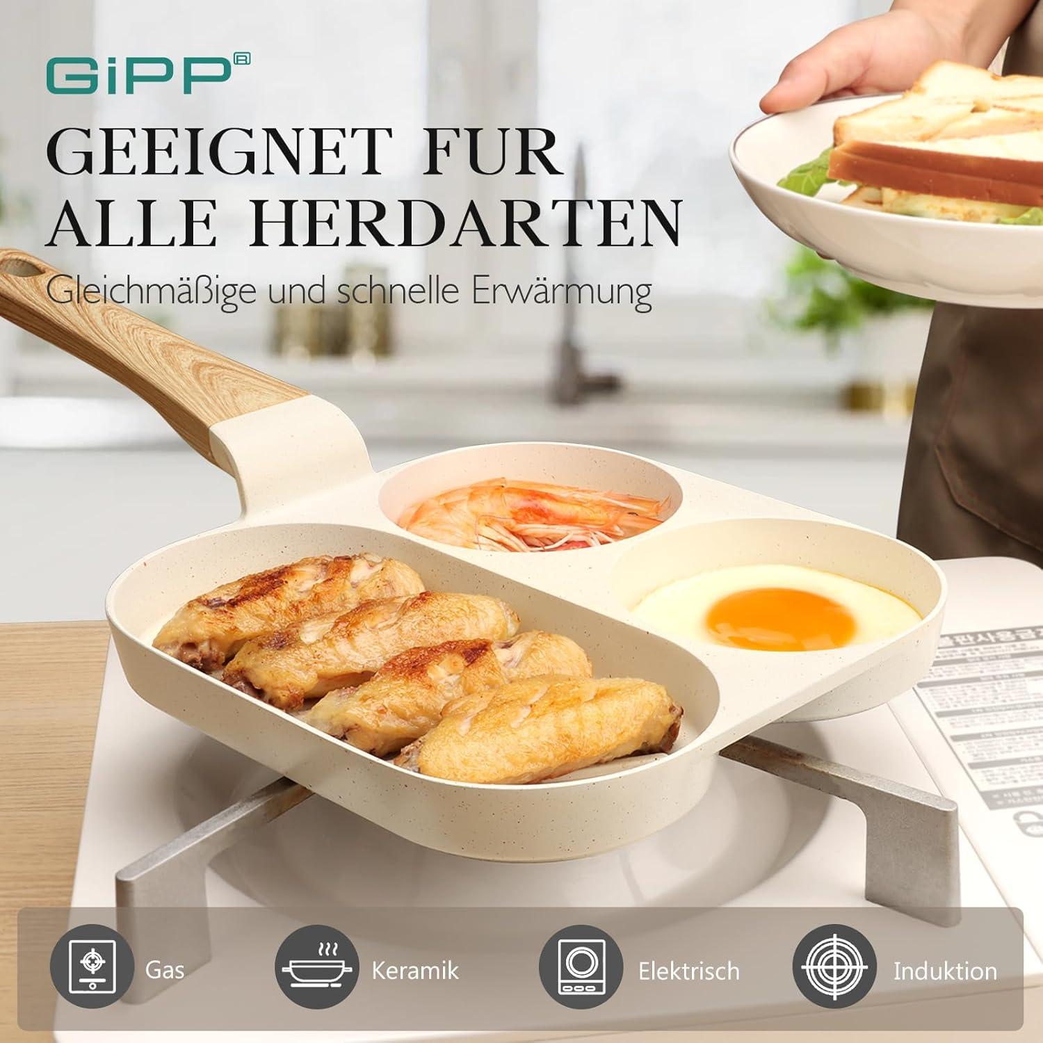 GiPP 3-Loch Spiegeleipfanne mit Granit-Antihaftbeschichtung