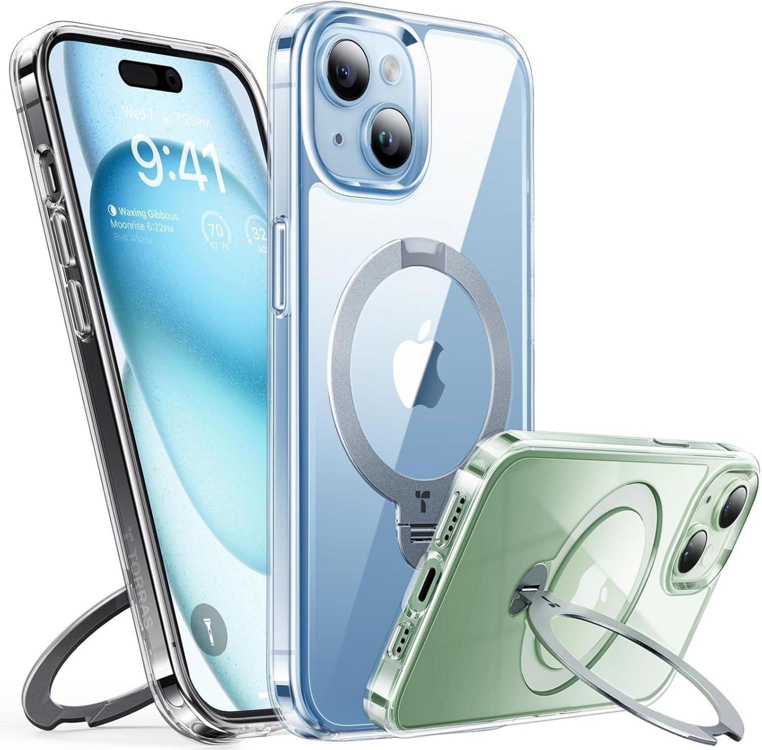 TORRAS iPhone 15 Hülle 360° Ostand Spin Militärschutz Anti-Vergilbung