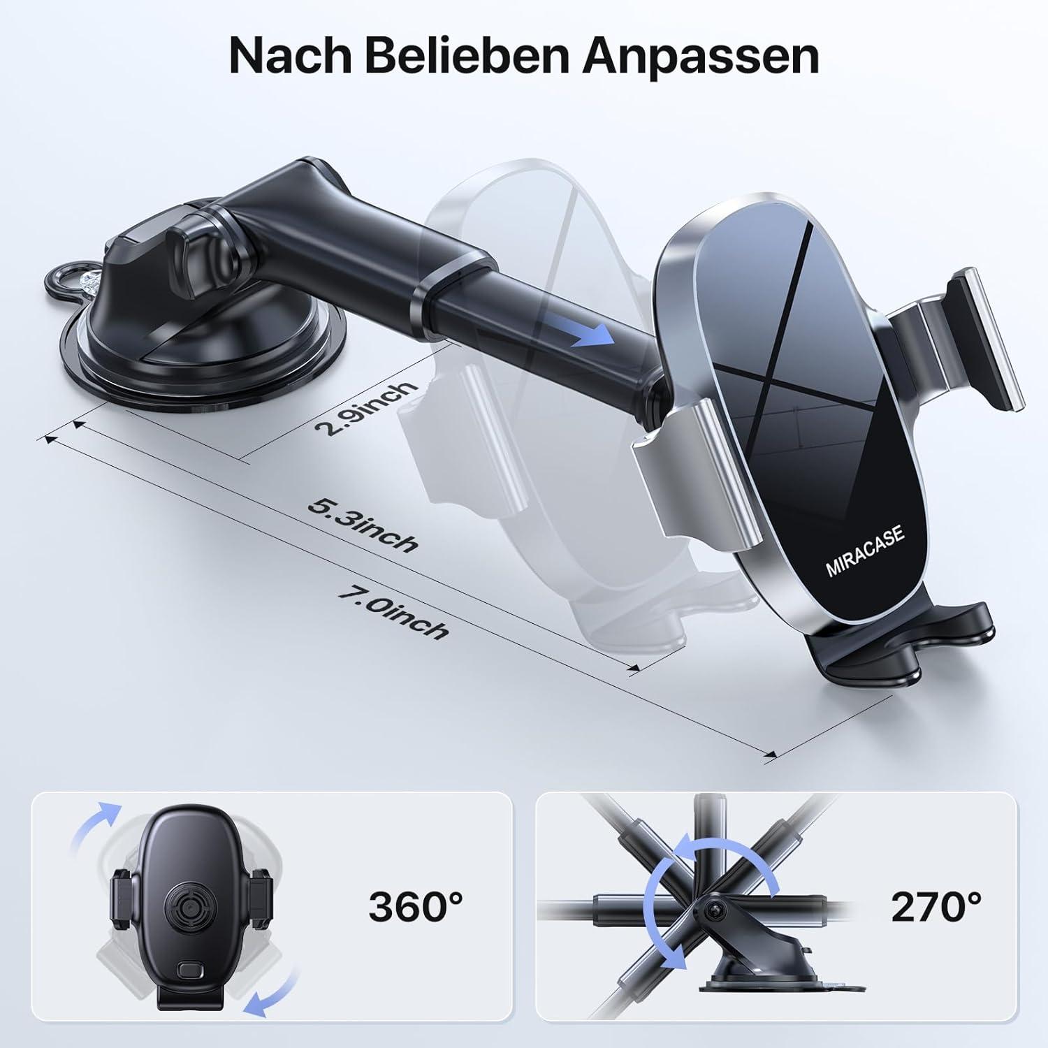 Handyhalterung Auto Universal mit starkem Saugnapf und Metallhaken - Silber