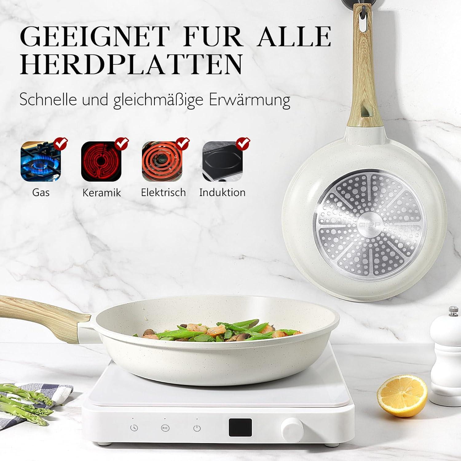Antihaft Pfanne mit Deckel 28cm Induktion Granit Beschichtet