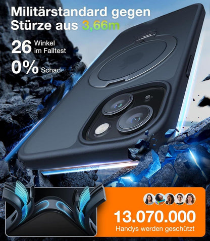 TORRAS iPhone 13/14 Hülle Schwarz 360° Ostand Spin Militärschutz