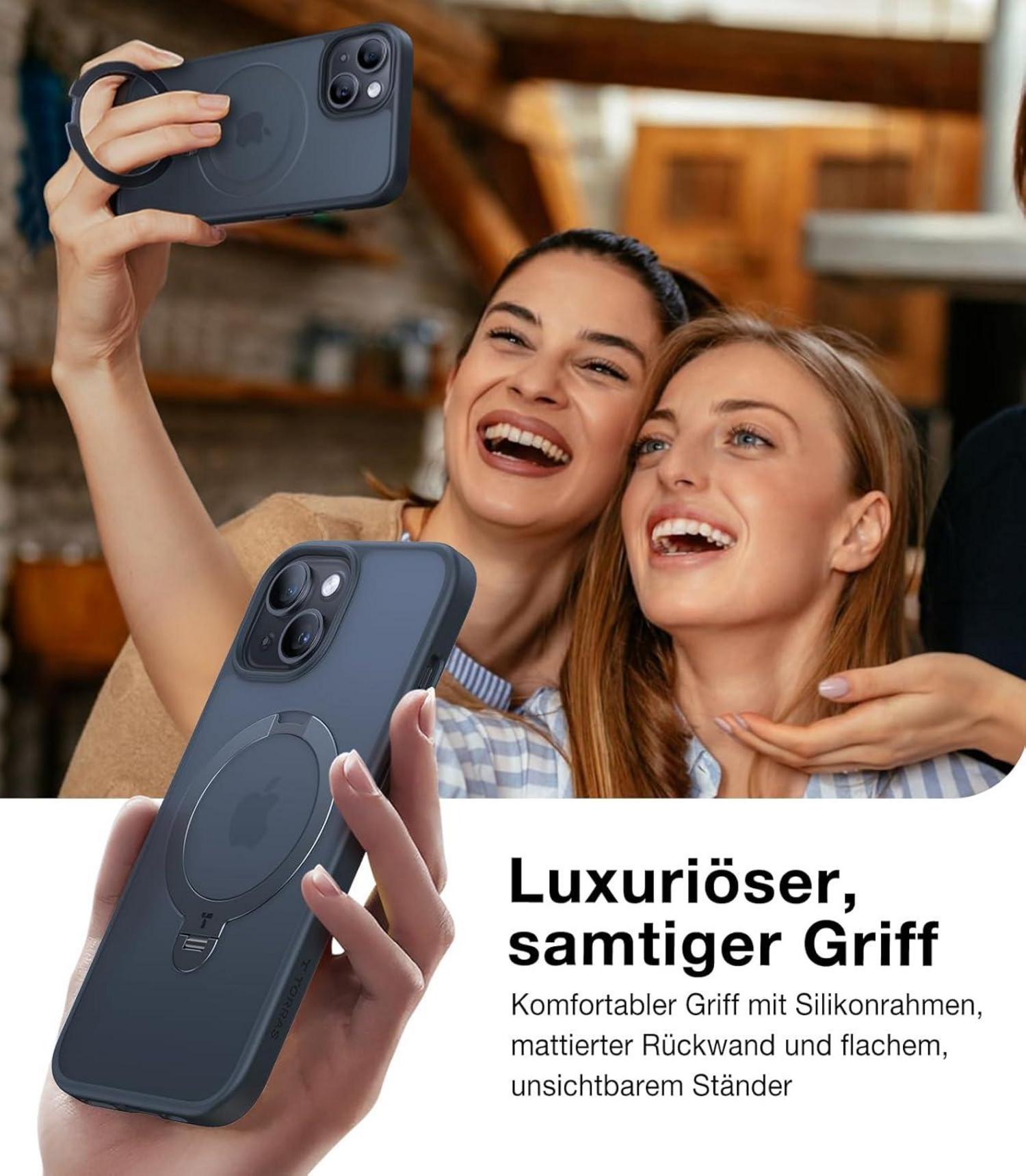 360° Ostand Spin iPhone 13/14 Hülle Matt Militärschutz Fingerabdrücken