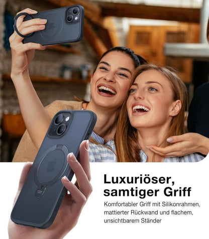 360° Ostand Spin iPhone 13/14 Hülle Matt Militärschutz Fingerabdrücken