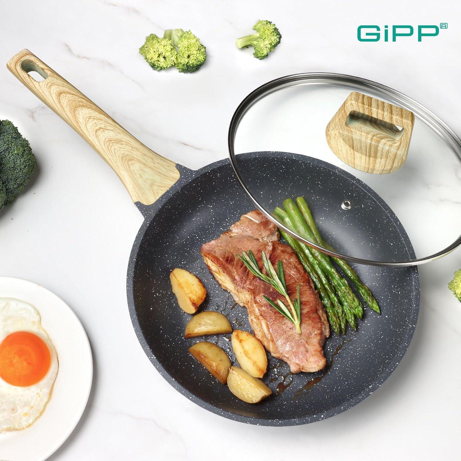 GiPP Antihaft Pfanne 24cm mit Deckel Induktion Granit Beschichtungpfanne
