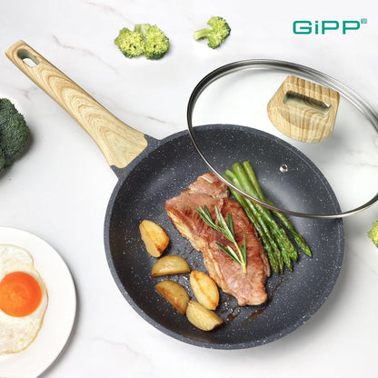 GiPP Antihaft Pfanne 24cm mit Deckel Induktion Granit Beschichtungpfanne