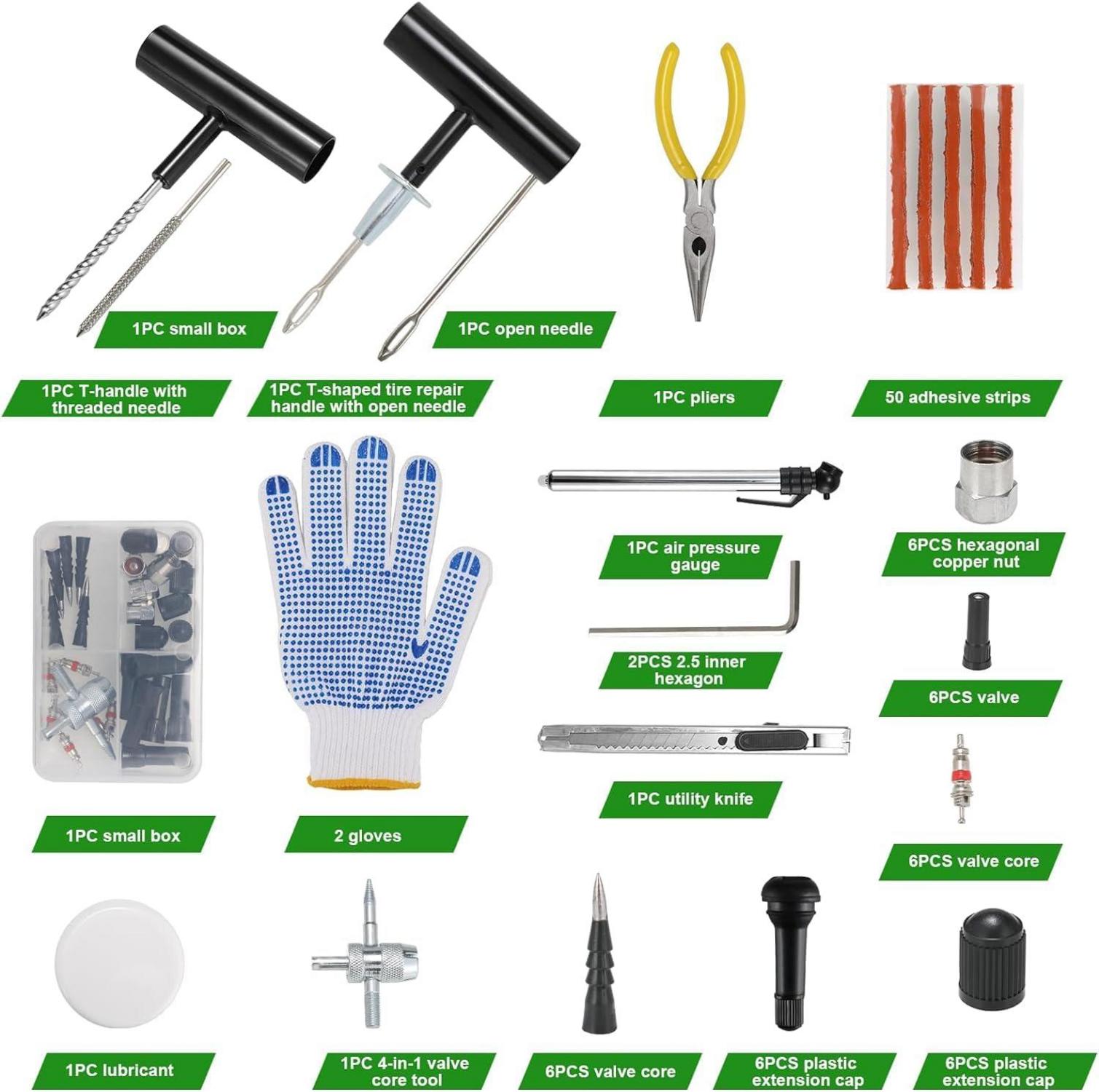 TLGREEN 100tlg. Reifenreparaturset für