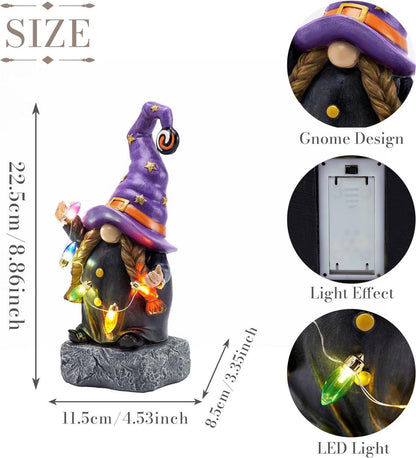 Halloween Gartenfigur Hexe LED Kunstharz Deko Outdoor 22cm