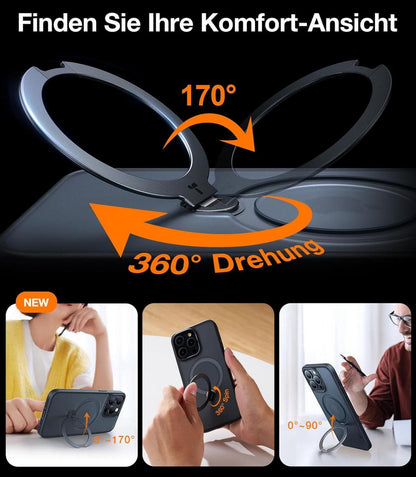 TORRAS 360° Ostand Spin iPhone 14 Pro Max Hülle Schwarz Matt