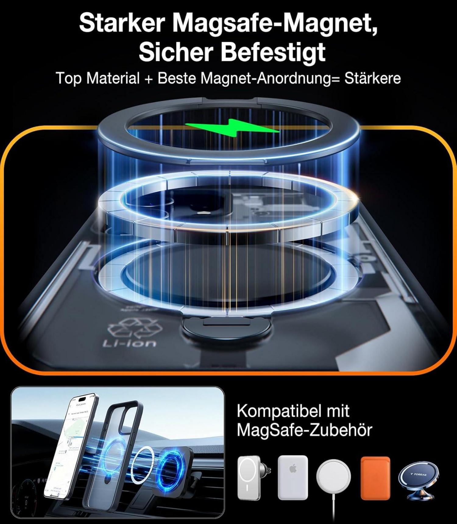 TORRAS 360° Ostand Spin iPhone 14 Pro Hülle Schwarz Matt Militärschutz