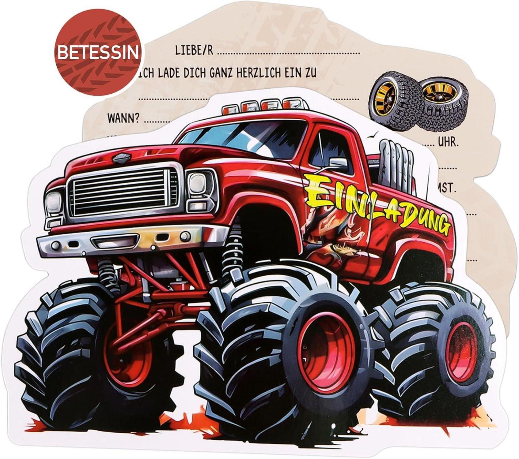 Einladungskarten Kindergeburtstag Monstertruck Rennspiele 12er Set