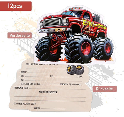 12x Monstertruck Einladungskarten Kindergeburtstag Junge