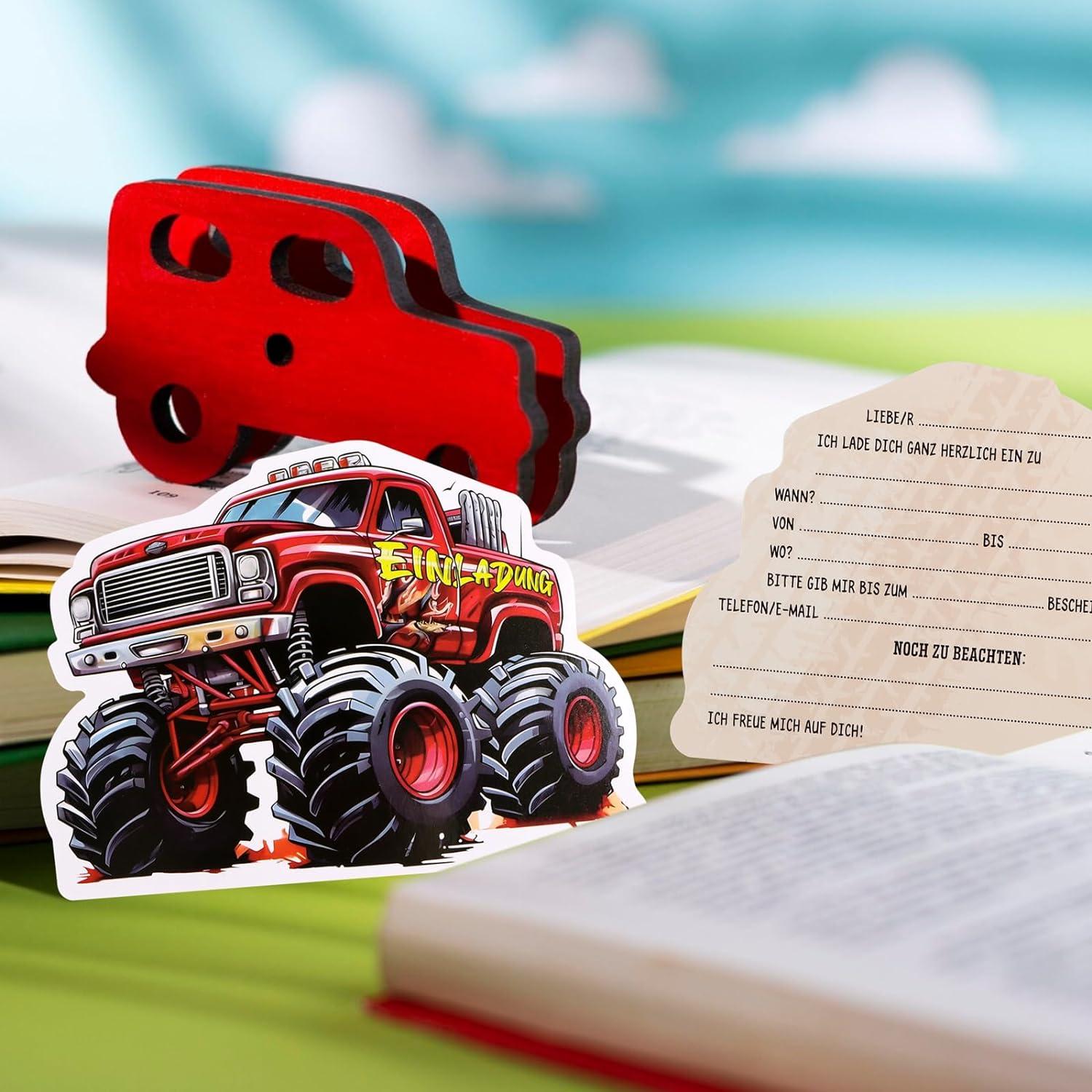 12x Monstertruck Einladungskarten Kindergeburtstag Junge Rennspiele