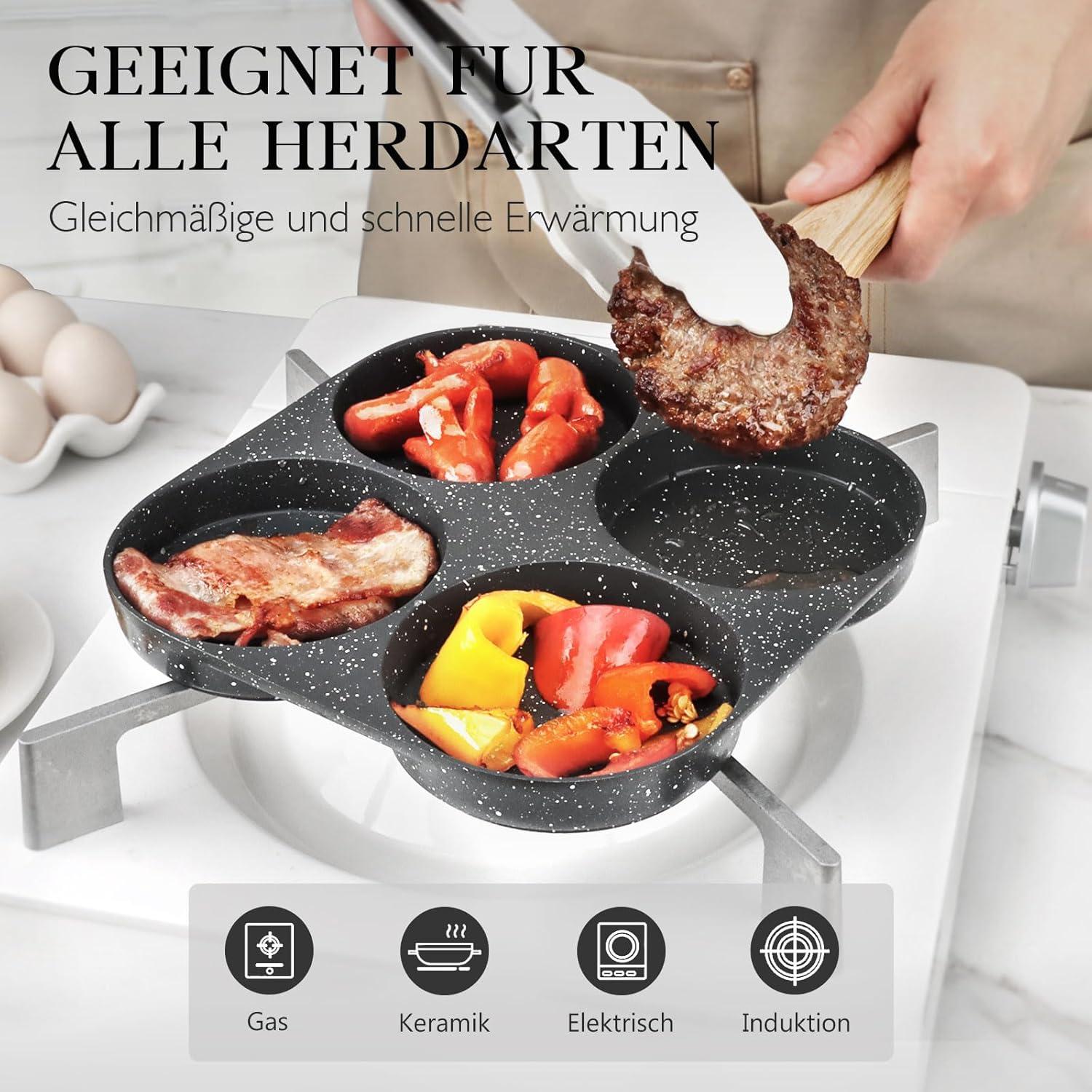 GiPP Spiegeleipfanne 4-Loch Omlettenpfanne Granit-Antihaft PFOS/PFOA-frei, Grau
