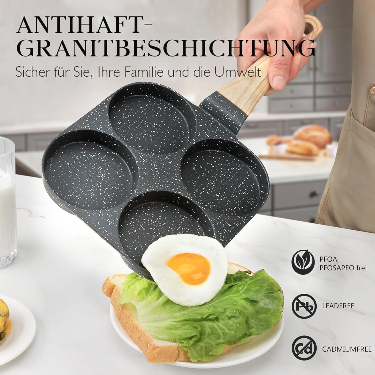Granit-Antihaft Eierpfanne 4-Loch Omlettenpfanne Induktion Grau